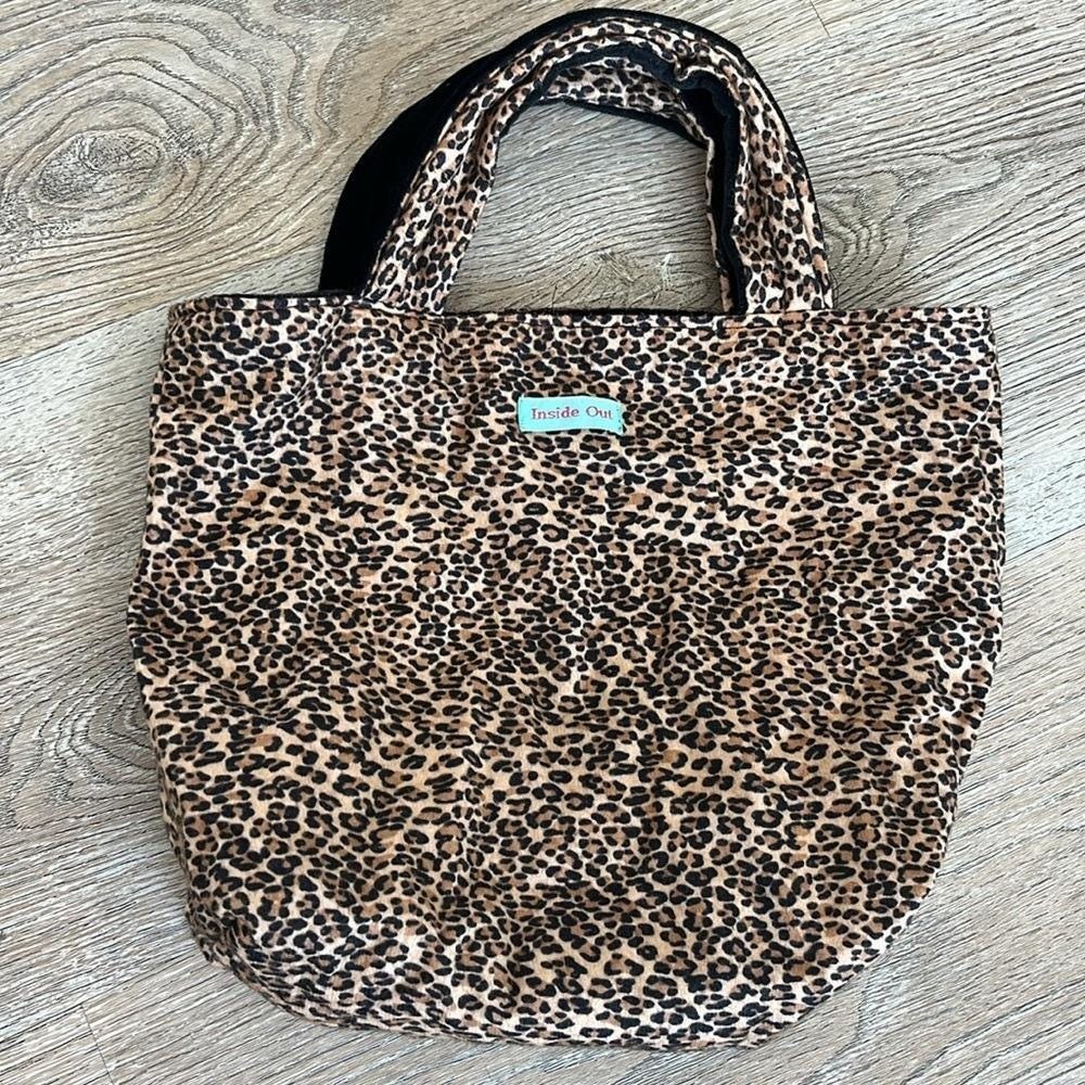 Inside Out Reversible Velvet Leopard Print Tote Bag Y2K Style - Picture 2 of 7